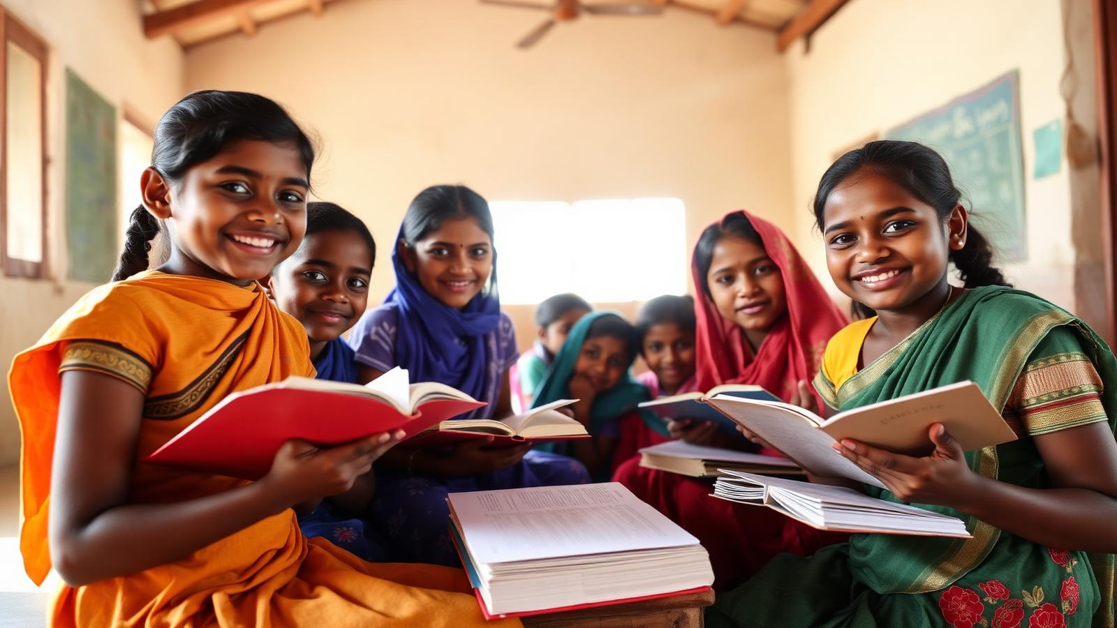 Children studying together with books