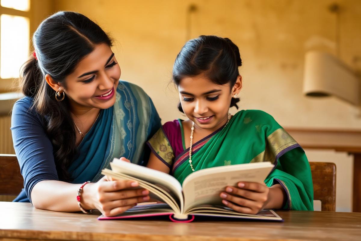 Teacher helping a student read